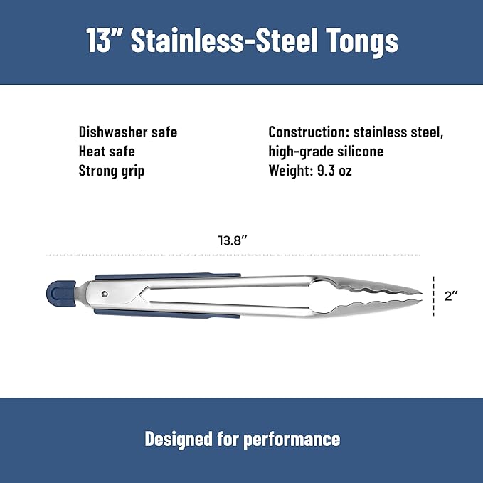 Misen Kitchen Tongs - Dishwasher Safe, Heavy Duty - Precision Stainless Steel Grilling Tool - Heat Resistant - Perfect for Serving and Air Frying - 13 Inch | Blue