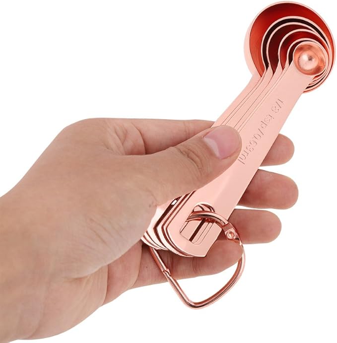 Measuring Spoon Stainless Steel Set, Stackable with Long Handles and Engraved Clear Measurements, Innovative Rounded Spoon Heads, Stainless Steel Measuring Spoon Set for Baking