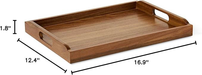 Amazon Basics Wooden Serving Tray with Built-in Handles, Acacia Wood, 17 x 12 in.