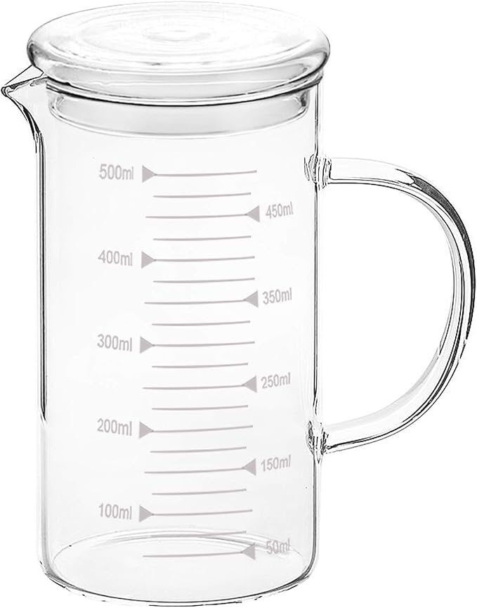 500ml Glass Measuring Cup with Lid Heat Resistant Handle Measured Mixing Glass Mug Clear Scale V-Shaped Spout for Milk Coffee Liquid Beaker Drinking Glasses Measure Jugs, Microwave Oven Freezer Safe