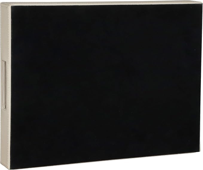 HofferRuffer Rectangle Serving Tray with Hole Handles for Coffee Table, Breakfast, Tea, Food, Butler - Countertop, Kitchen, Vanity Serve Tray, 16.2 x 12.2 x 2 inches, Faux Leather (Dark CreamWhite)