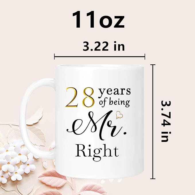 28th Anniversary Coffee Mugs Set of 2, 28 Year Anniversary Wedding Gifts Decorations for Couple Parents Men Women Husband Wife Him Her, Gift Box Packaging, 11oz