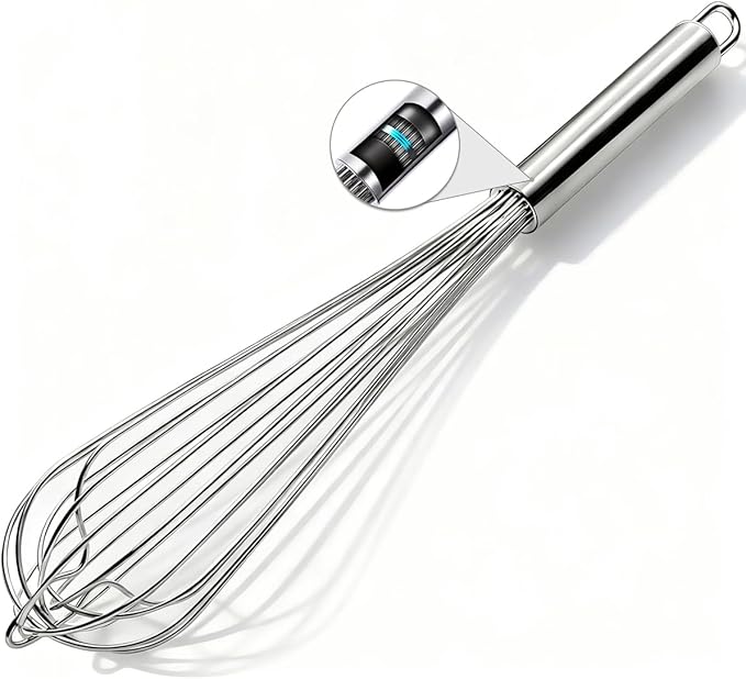18/10 Stainless Steel Large Whisk, 15.5 inch Heavy Duty Long Whisk Suitable for Deep Pots or Big Bowl, Mixing, Beating, Blending
