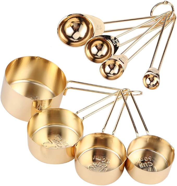 8Pcs Stainless Steel Measuring Cups and Spoons Set - Professional Kitchen Baking Tools with Engraved Scales, Nesting Design for Easy Storage, Dishwasher - for Dry & Liquid