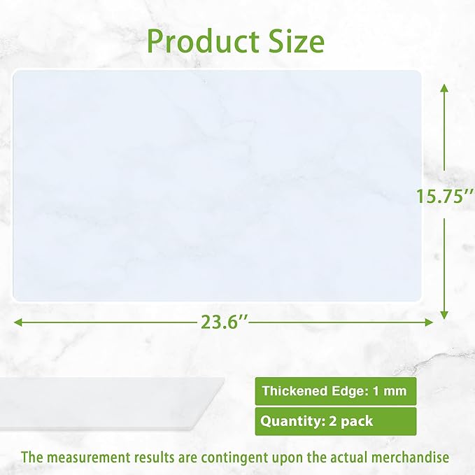 Large Silicone Mats for Kitchen Counter: 15.75” x 23.6” (1mm) Translucent Non-slip - Waterproof Clear Countertop Protector Liner - Heat Resistant Non-Stick Baking Mat 2 Pack