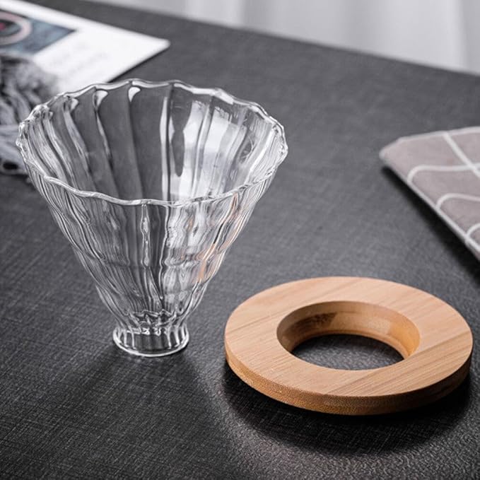 Cabilock 1set Reusable Stripe Glass Coffee Filter Funnel High Borosilicate Glass Coffee Dripper Base for Home Cafe Travel Use