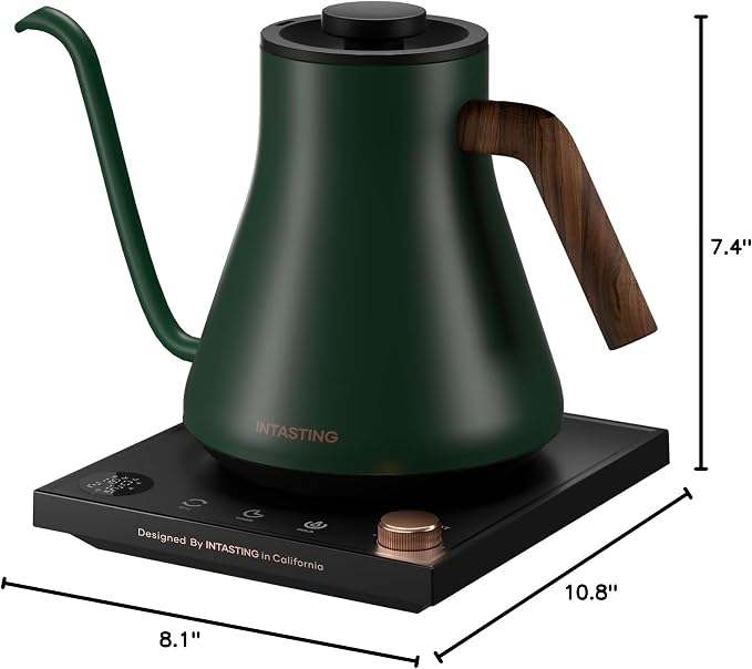 INTASTING Electric Kettles, Gooseneck Electric Kettle, ±1℉ Temperature Control, Stainless Steel Inner, Quick Heating, for Pour Over Coffee, Brew Tea, Boil Hot Water, 0.9L Hunter Green