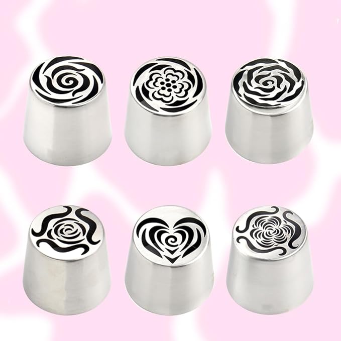 Extra Large Russian Flower Piping Tips, Stainless Steel Icing Tips Set, Rose Floral Nozzle for Cake Decorating, Frosting Piping kit for Edible Flowers Cake Decorations, Cake Decorating Supplies