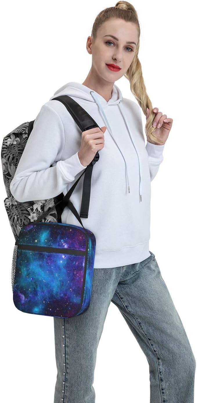 Abstract Blue Outer Space Galaxy Star Insulated Lunch Bag Portable Reusable Zipper Lunch Box For Men Women Work Picnic Travel Camping
