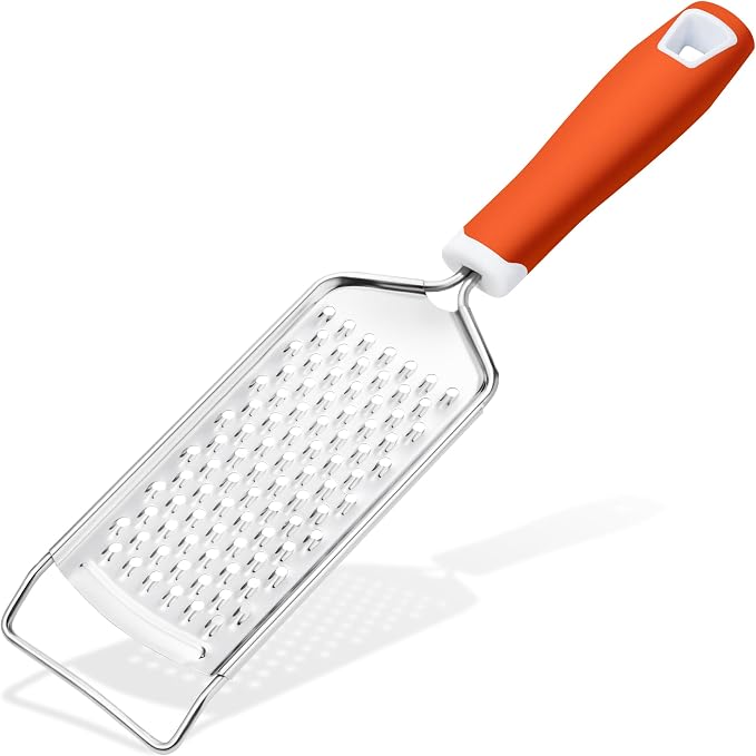 Rainspire Professional Cheese Graters for Kitchen Stainless Steel Handheld, Metal Lemon Zester Grater With Handle For Cheese, Chocolate, Spices, Kitchen Gadgets Tools, Soft Grip Handle (Orange)