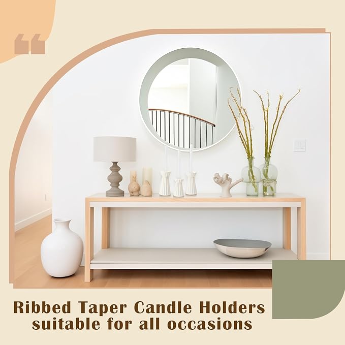 Honeydak Set of 3 Ceramic Taper Candle Holder Cream White Candlestick Holder Fluted Candle Stick Stand Boho Nordic Modern Decorative Table Centerpiece Wedding Home Dinner Party Housewarming Gift
