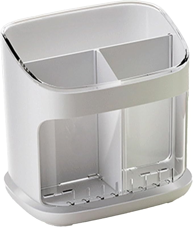 Yosoo Kitchen Utensil Holder, Countertop Organizer with Dedicated Compartments for Chopsticks Forks Spoons, Drainage Groove and Removable Drip Tray, Compact Storage Box for Contem (White Transparent)