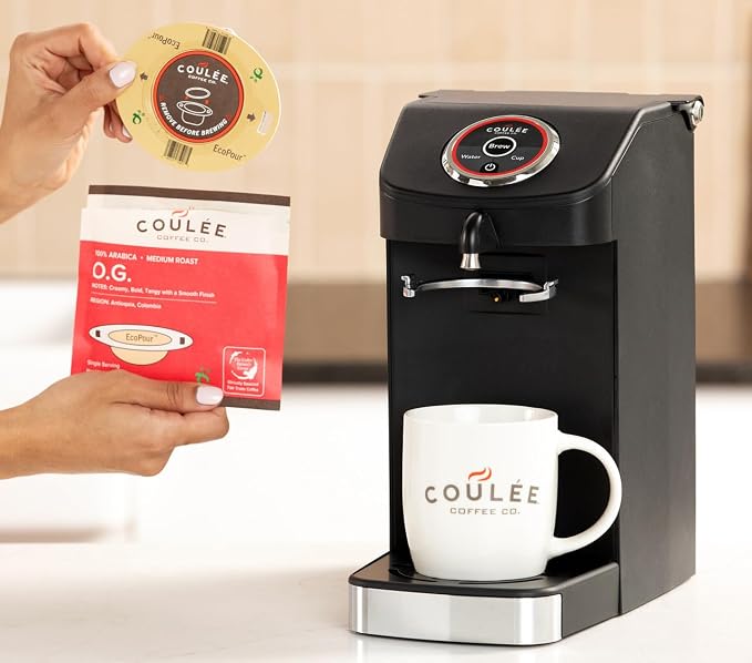 Coulée EcoPour O.G. Coffee, All Paper Single Serve Pour Over Colombian Coffee, Medium Roast, Use for Camping or Traveling, Pre Filled Compostable, All Paper Filters, Ready to Brew with Hot Water, Plastic Free, 10 Pack | camping-coffee-and-tea-pots