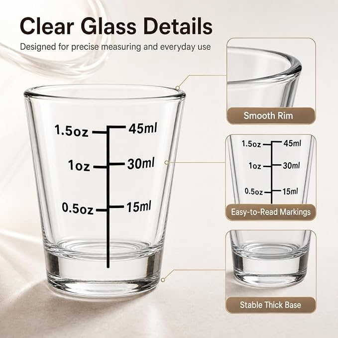 12 Pack 1.8 OZ Shot Glasses Bulk with Heavy Base, Clear Measuring Shot Glasses Set for Vodka Tequila Whiskey Liquor (with Tray)