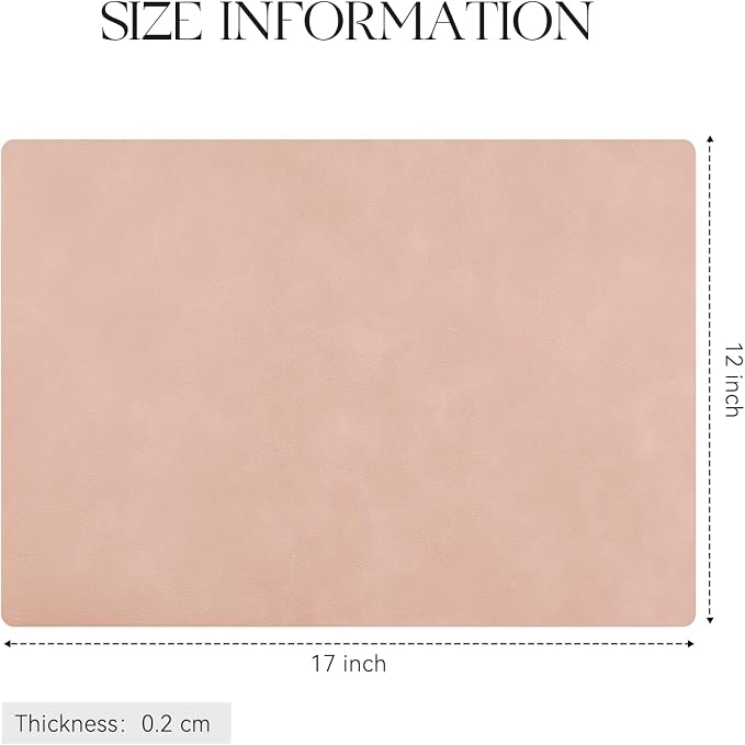 MOSAYT Vinyl Placemats Set of 4-12 X 17 Inch - Faux Leather 100% Waterproof Oil-Proof Wipeable PU Place Mats, Heat Resistant Reversible Table Mats for Kitchen, Dining, Outdoor, Pink