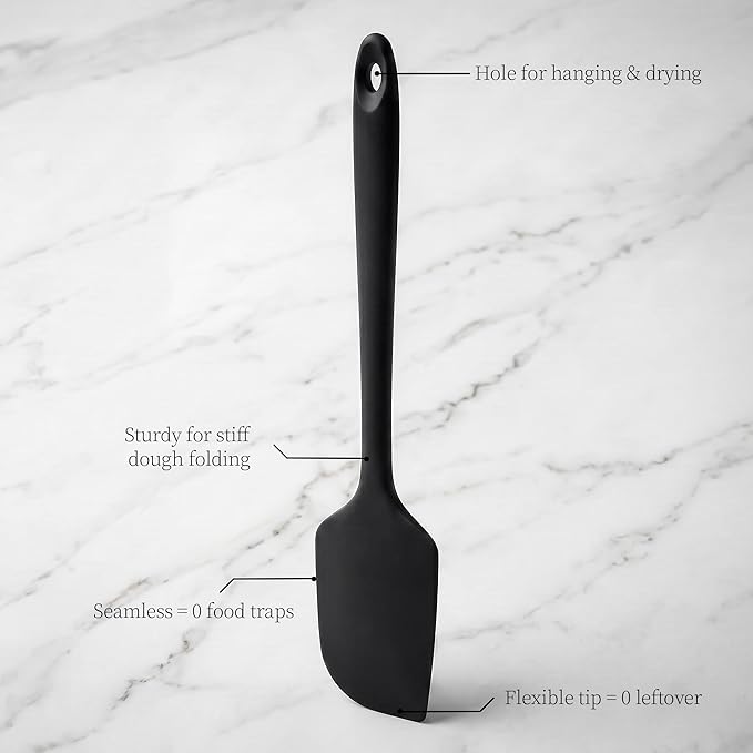 600ºF Heat Resistant Spatula, 11.34 inch High Heat Food Safe Semless Kitchen Silicone Scraper for Cooking Baking Mixing Scraping Stirring Nonstick Cookware Pan Bowl (Black)