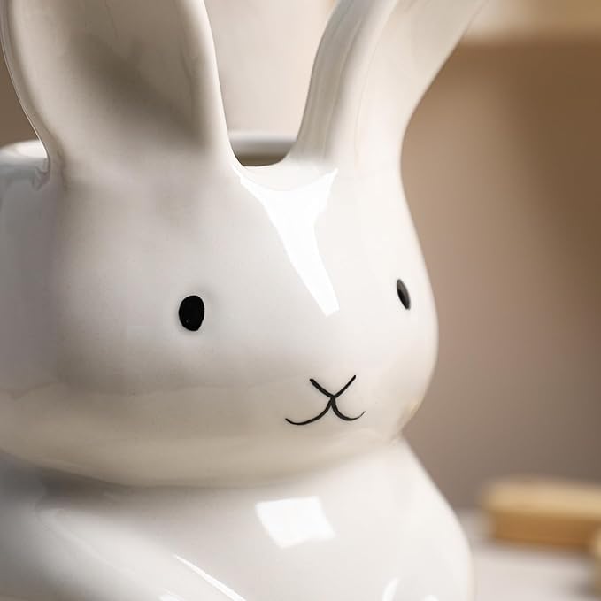 SOCOSY Ceramic Rabbit Kitchen Utensil Holder For Countertop Large Cooking Utensil Crock Holder Spatula Holder, Pure White