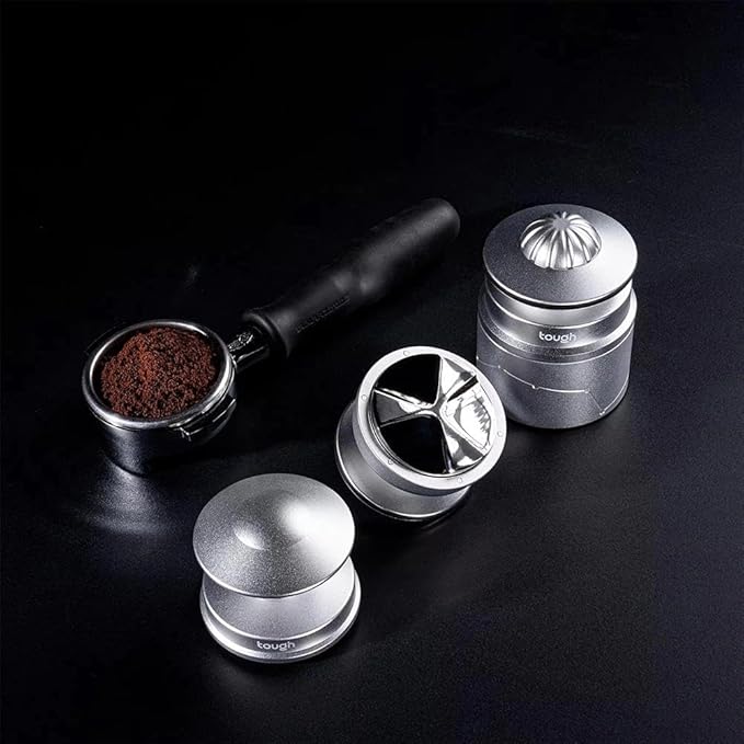 Espresso Tamper 58.5mm,Calibrated Spring Loaded Coffee Tamper Tool with Flat Base & UFO Design, Fits 58mm Portafilters, Coffee Accessories, Matte Silver