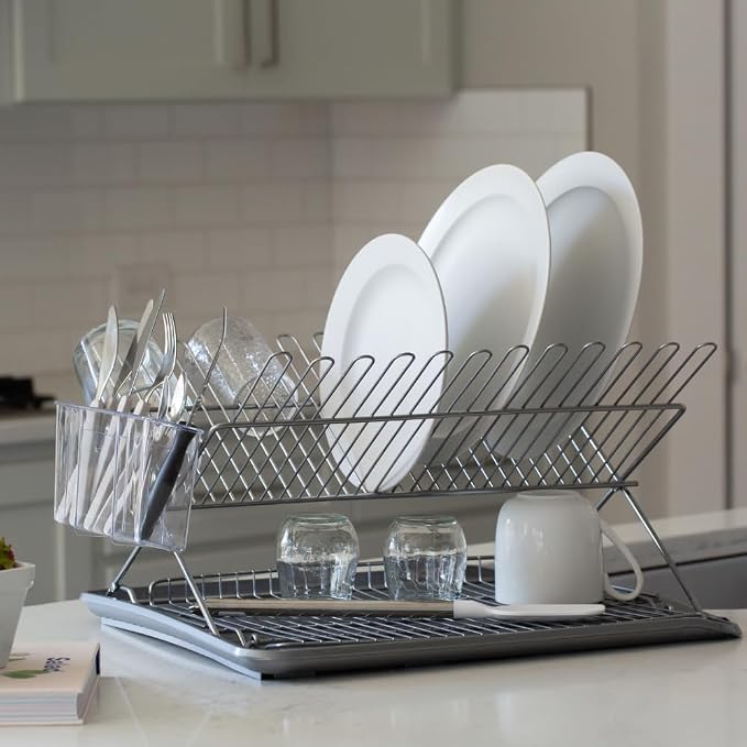 Better Houseware Dish Drainer Mat, Large Metallic Silver Dish Drain Board for Kitchen Countertop, Protects Surfaces & Speeds Drying, 19.5 x 15.5 x 1.25, Metallic Silver
