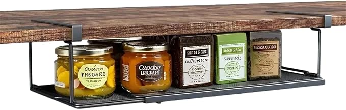 PowerKing Expandable Under Cabinet Shelf, Adjustable Length Under Shelf Storage with Thick Clips 10lbs Capacity for Kitchen, Laundry, Shoe, Under Office Desk & Wardrobe Partition (Black, 5.11''H)