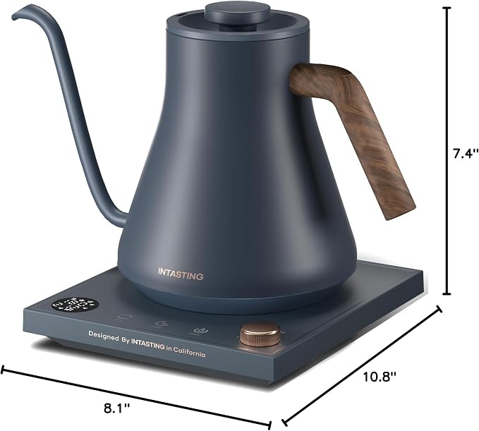 INTASTING Electric Kettles, Gooseneck Electric Kettle, ±1℉ Temperature Control, Stainless Steel Inner, Quick Heating, for Pour Over Coffee, Brew Tea, Boil Hot Water, 0.9L Navy Blue