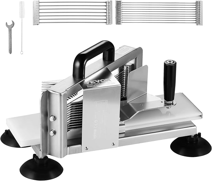 VEVOR Commercial Tomato Slicer, 1/4"+3/8"+3/16" Tomato Cutter Slicer, Stainless Steel Heavy Duty Tomato Slicer Machine, Manual Tomatoes Slicer with Non-slip Feet, Cutting Tomatoes, Cucumbers, Bananas