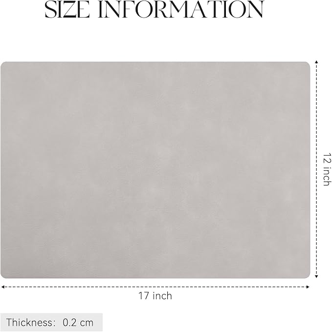 MOSAYT Vinyl Placemats Set of 8-12 X 17 Inch - Faux Leather 100% Waterproof Oil-Proof Wipeable PU Place Mats, Heat Resistant Reversible Table Mats for Kitchen, Dining, Outdoor, Light Grey