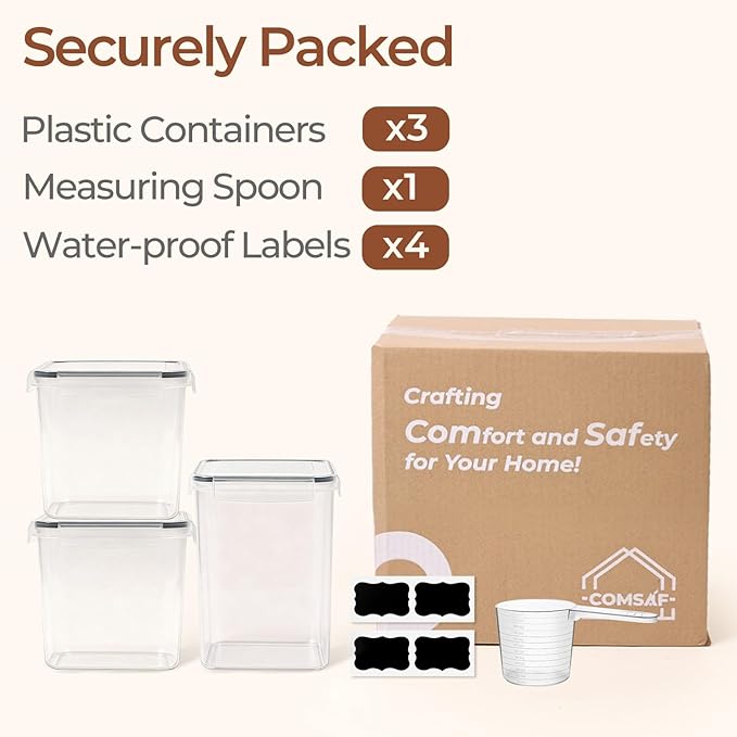 3 PCS Airtight Flour and Sugar Container for Pantry - 5lb Flour Capacity - 7.1 Inch Extra Wide Mouth Square Pantry Storage - Set of 3 (5.2L/5.5Qt) (2.5L/2.6Qt*2) - Stackable Baking Supplies Organizer