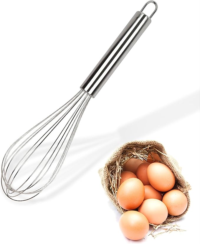 Manual Egg Whisk, 2 Pcs 6 Inch Long Stainless Steel Egg Beater for Bread, Cake and Cooking (6 inch)