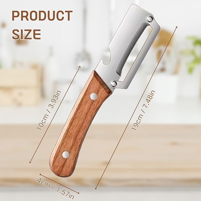2PCS Multi-Functional Vegetable Peeler for Kitchen, Premium Vegetable Peeler with Wooden Handle and Bottle Opener, Multifunctional Vegetable Peelers Stainless Steel Blade Kitchen Tool
