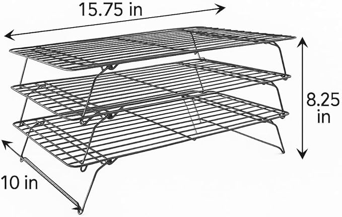 3 Tier Stackable Cooling Rack for Baking – 15.75" x 10" Carbon Steel Wire Cookie Cooling Racks, Multi-Level Stackable Cookie Rack for Cakes, Pastries & Fruit – Collapsible & Dishwasher Safe