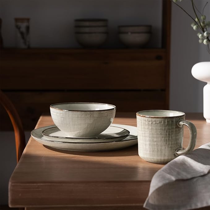 famiware Moonlight Coffee Mug Set of 4, 14oz Mug Set with Linen Finish, Coffee Cup Set with Handle for Latte, Cappuccino, Tea, Hot Cocoa, Microwave and Dishwasher Safe, Summer Sand