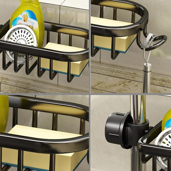 Kitchen Faucet Sponge Holder Sink Caddy Organizer Over Faucet Hanging Faucet Drain Rack for Sink Organizer (Silver-Double)