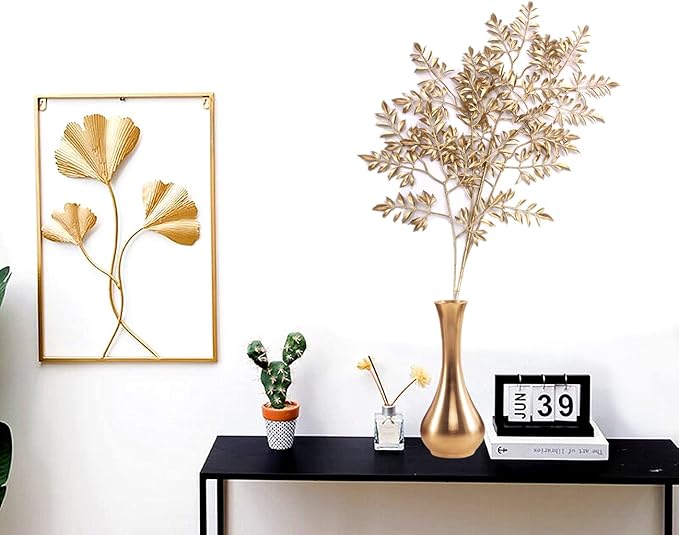CATTREE Artificial Gold Leaves, Plastic Plants Christmas Decorations 30" Tall Golden 2 Pack, Fake Shrubs Bushes for Indoor Home Table Centerpieces Hotel Hall Party Decor Wedding Planting Filler