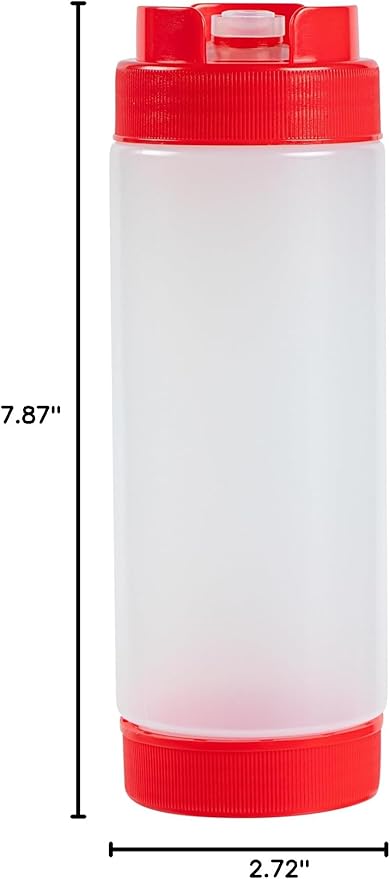Restaurantware Plastic Squeeze Bottle 20 oz Refillable Condiment Bottle Large Valve Dishwashable Red Inverted Sauce Dispenser For Thick Condiments, Dressings, Batter, Sour Cream, And Syrups