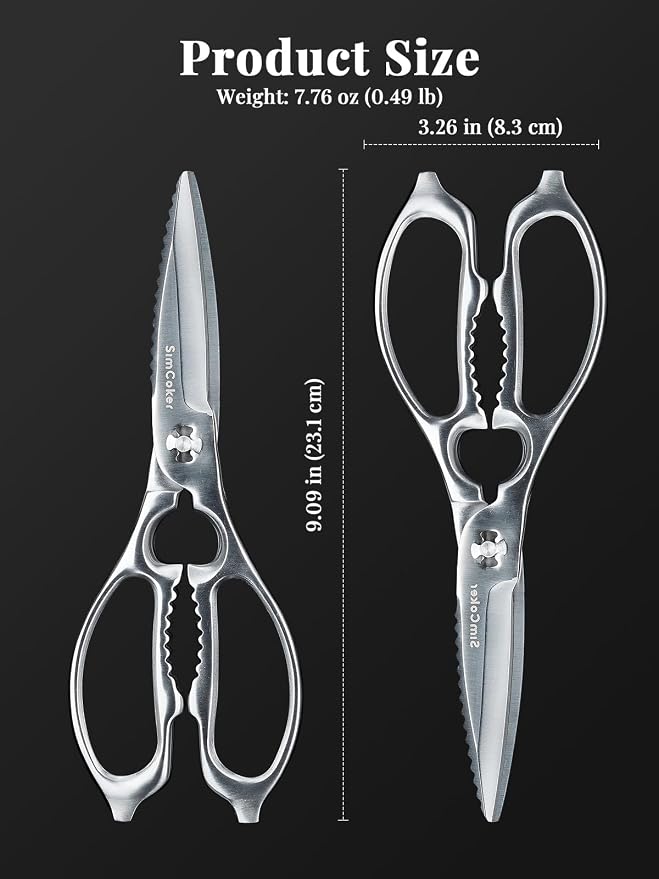 Kitchen Scissors for Food, Forged All-Steel Shears That Come Apart | All-purpose scissors with 3Cr14 blades, bottle opener, nutcracker and fish scaler; dishwasher safe