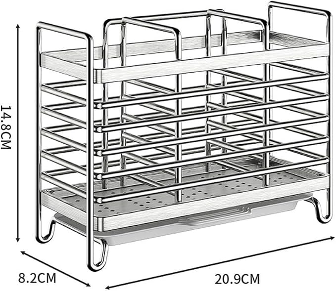 Stainless Steel Wall Mounted Utensil Holder and Countertop Drying Rack with Drain Tray for Kitchen Forks Spoons Chopsticks Silver 3 Compartments(3 Compartments)