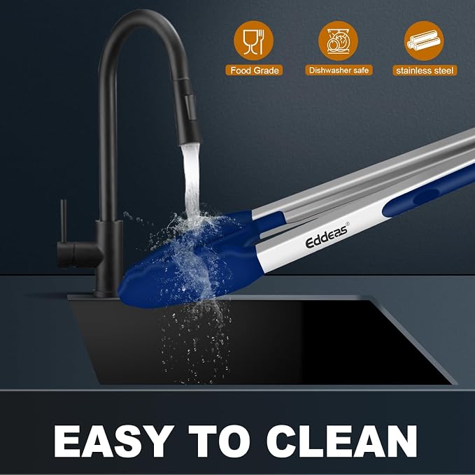 Tongs For Cooking - Kitchen Tong with Silicone Tip 7", 9", 12" Blue | 600°F Heat Resistant Silicone Tong, All Metal handle Locking Tongs with Silicone Tips, Heavy Duty Stainless steel
