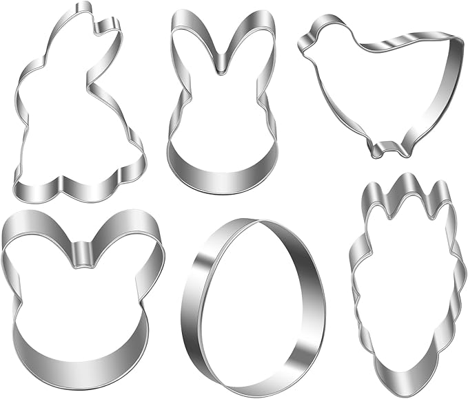 18 Pieces Easter Cookie Cutter Set - Bunny, Bunny Face, Rabbit, Egg, Chick, Carrot - Stainless Steel Easter Cookie Cutters - Large Cookie Cutters for Spring Holiday Baking