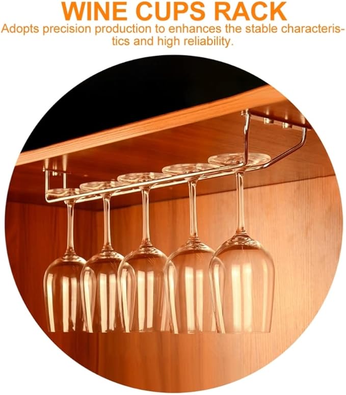 DOITOOL Stainless Shelf Wire Hanging Wine Glass Rack: 2pcs Under Cabinet Wine Glasses Holder Stemware Storage Hanger Organizer for Kitchen Cabinet Bar Metal Clothing Rack