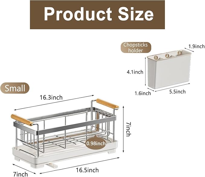Stainless Steel Dish Drying Rack,304 Grade Rustproof Dish Rack for Kitchen Counter with Drain Board & Detachable Holder (Small & Holder)