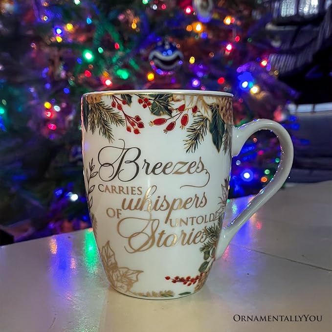 OrnamentallyYou Coffee Mug Holiday Kitchen Drinkware, Multiple Designs Available (Fancy Farmhouse Holiday Set of 4 Ceramic Mugs)