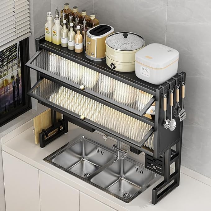 Over The Sink Dish Drying Rack, Piano Lacquer, Thickened Steel Pipe, Over Sink Dish Drying Rack, Over Sink Rack, for Dishes, Glasses, Bowls, Cutlery White 29.52in (Medium)