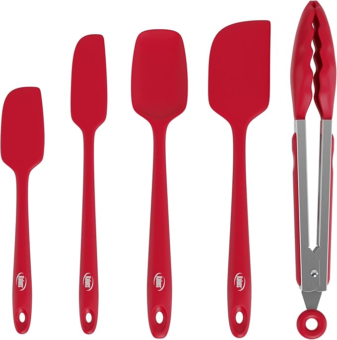 Kaluns Silicone Spatula Set, 4 Rubber Spatulas 600°F Heat Resistant, Nonstick Seamless Design with Stainless Steel Core, Dishwasher Safe, BPA free, Bonus Tongs Included