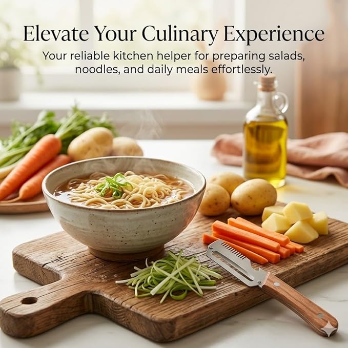 New Multifunctional Vegetable Peeler with Wooden Handle, 3-in-1 Stainless Steel Vegetable Peeler with Built-in Bottle Opener for Kitchen, Hand Held Peeler Slicer Kitchen Tool for Fruit and Vegetable