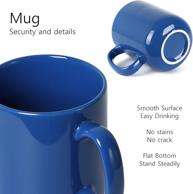20 OZ Large Coffee Mug, M016 Plain Ceramic Boss Big Tea Cup with Handle for Dad Men, Set of 2, Blue