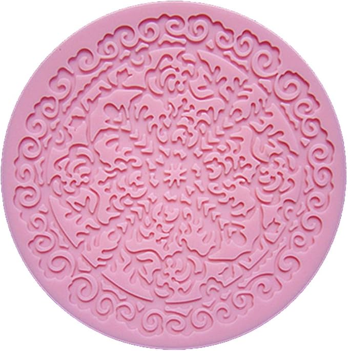 Longzand DIY Cake Decorating Set With Silicone Lace Mat, Fondant Mold and Sugar Craft Molds, Pink