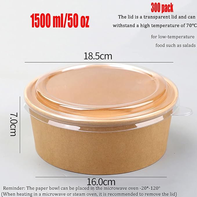 AGYH 300 Pack Meal Prep Containers with Lids, Freezer Microwave Safe Disposable Food Storage Containers, 50 OZ (Color : Salad Bowl)