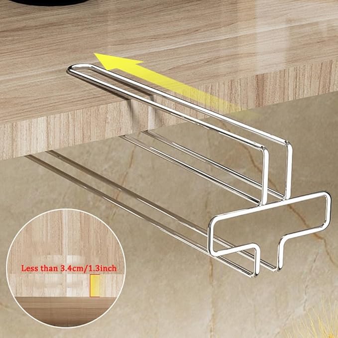 Wine Glass Rack Under Cabinet, Wine Glass Holder Hanging Under Shelf, Stemware Storage Hanger Organizer for Kitchen Bar(2 Pack)