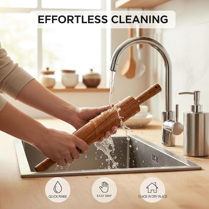 Classic Wooden Rolling Pin for baking, 18-Inch Hardwood Dough Roller for Baking Pizza, Pie, Pastry and Cookies, Premium Quality Essential for Kitchen